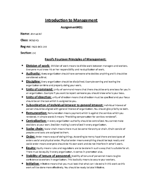 Ch 2 Managment summary - Management history is very important to ...