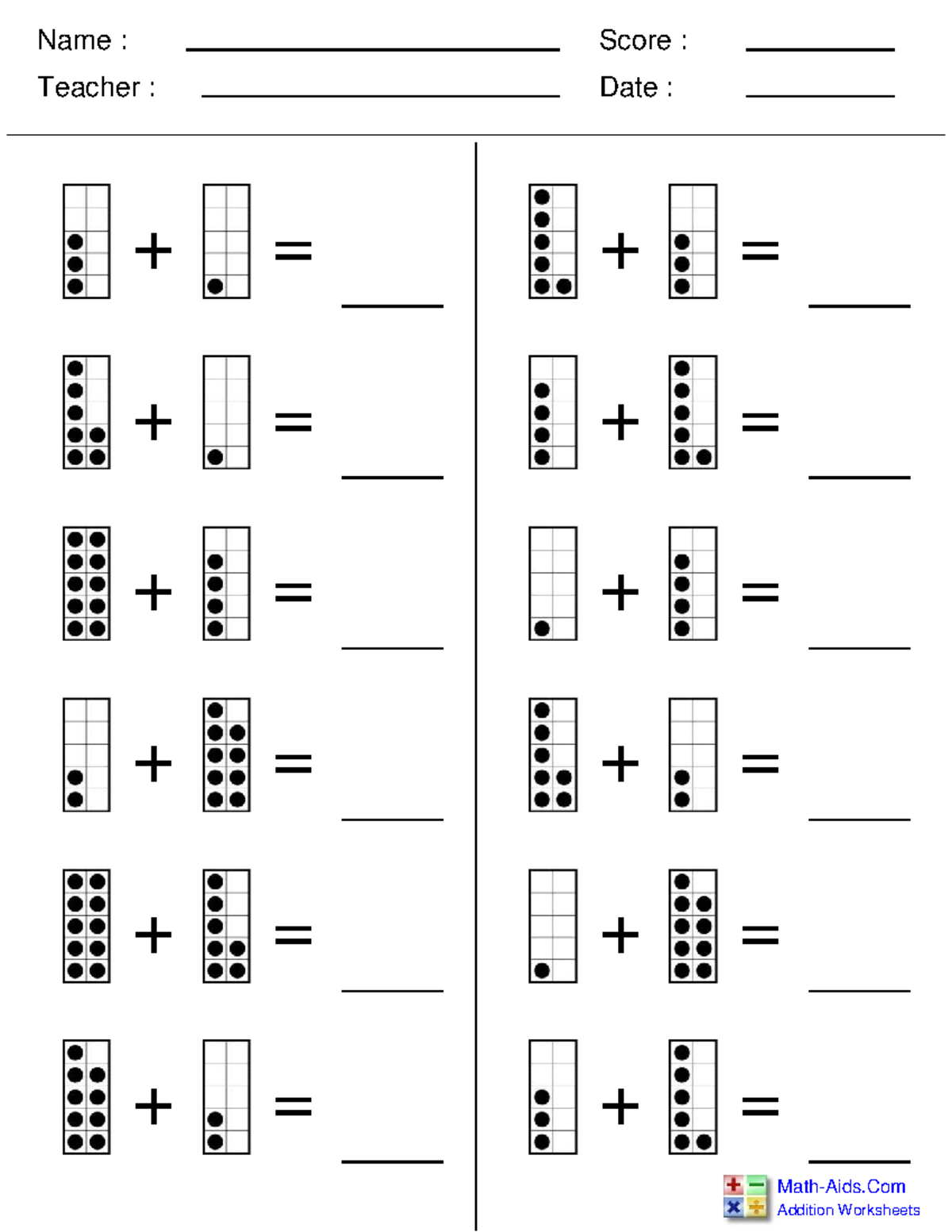 22 - ... - MGM222 - Name : Teacher : Date : Score : Addition Worksheets ...