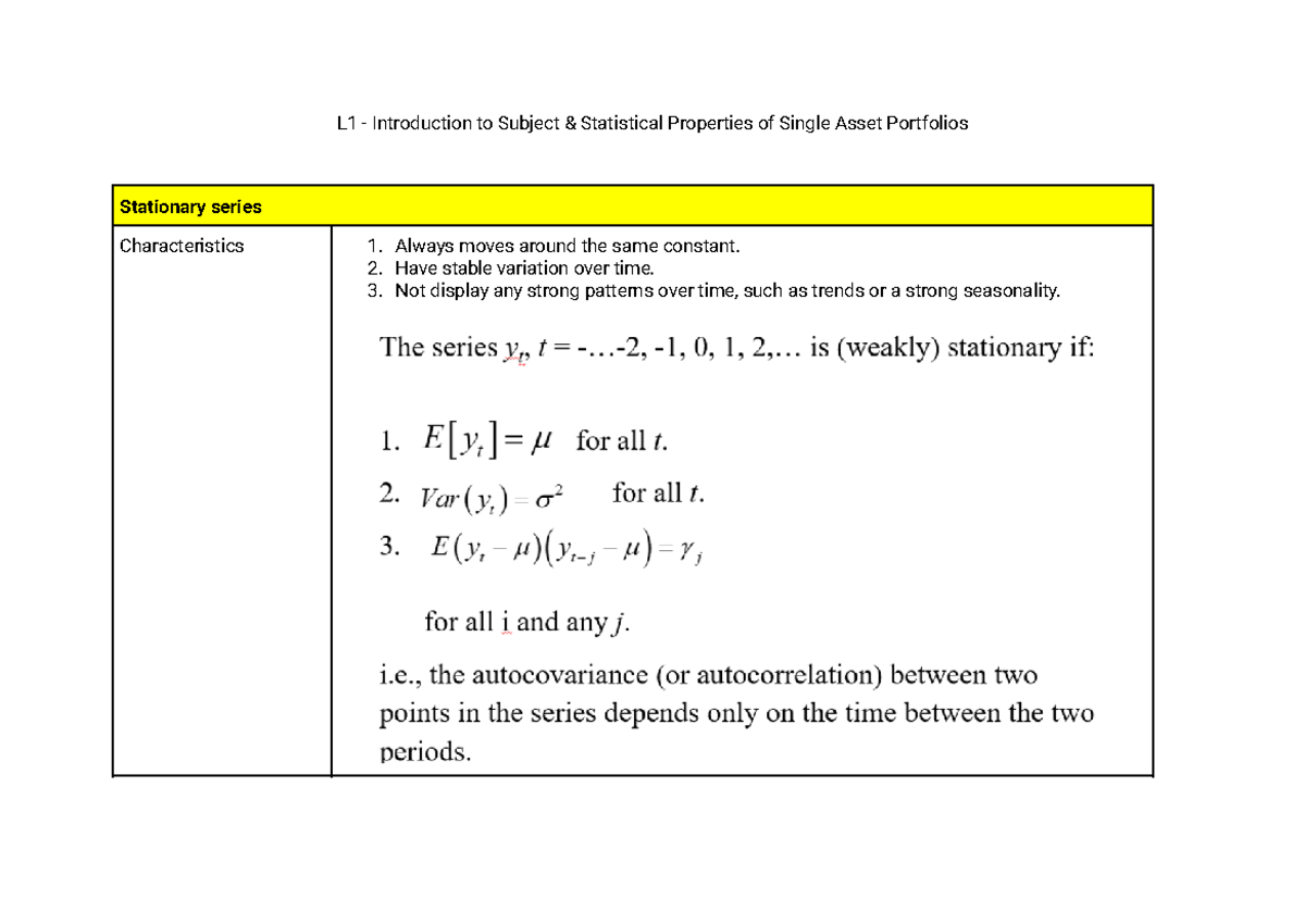 L1 Statistical Properties Of Portfolios 1 - L1 - Introduction to ...