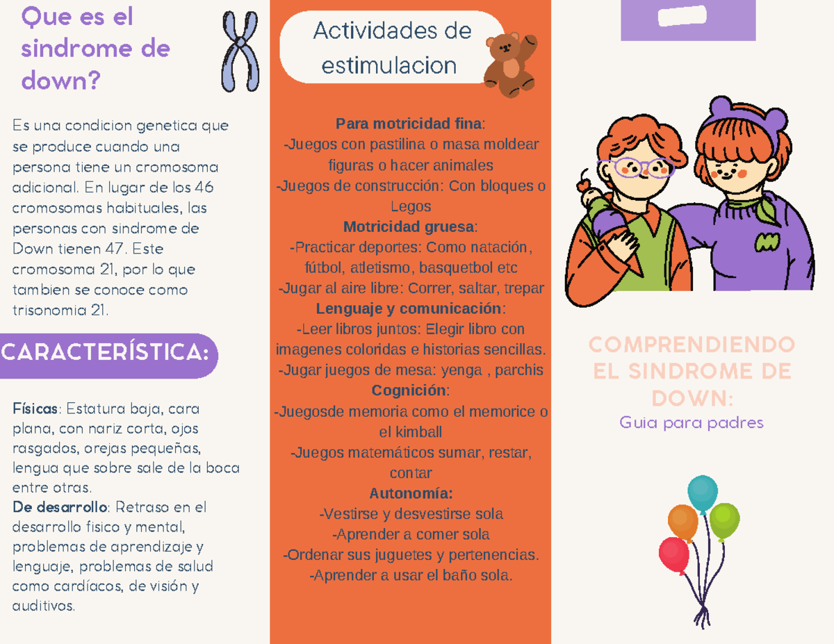 Tríptico Síndrome de Down - Para motricidad fina: -Juegos con pastilina ...