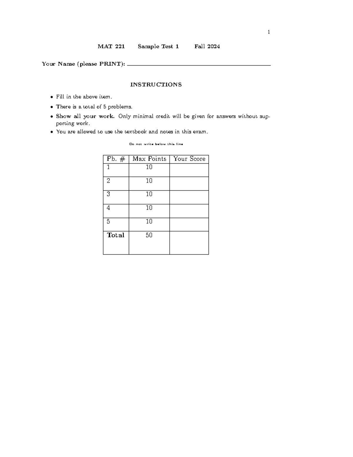 MAT 221 Sample Test 1 Practice Exam - Fall 2024 - Studocu