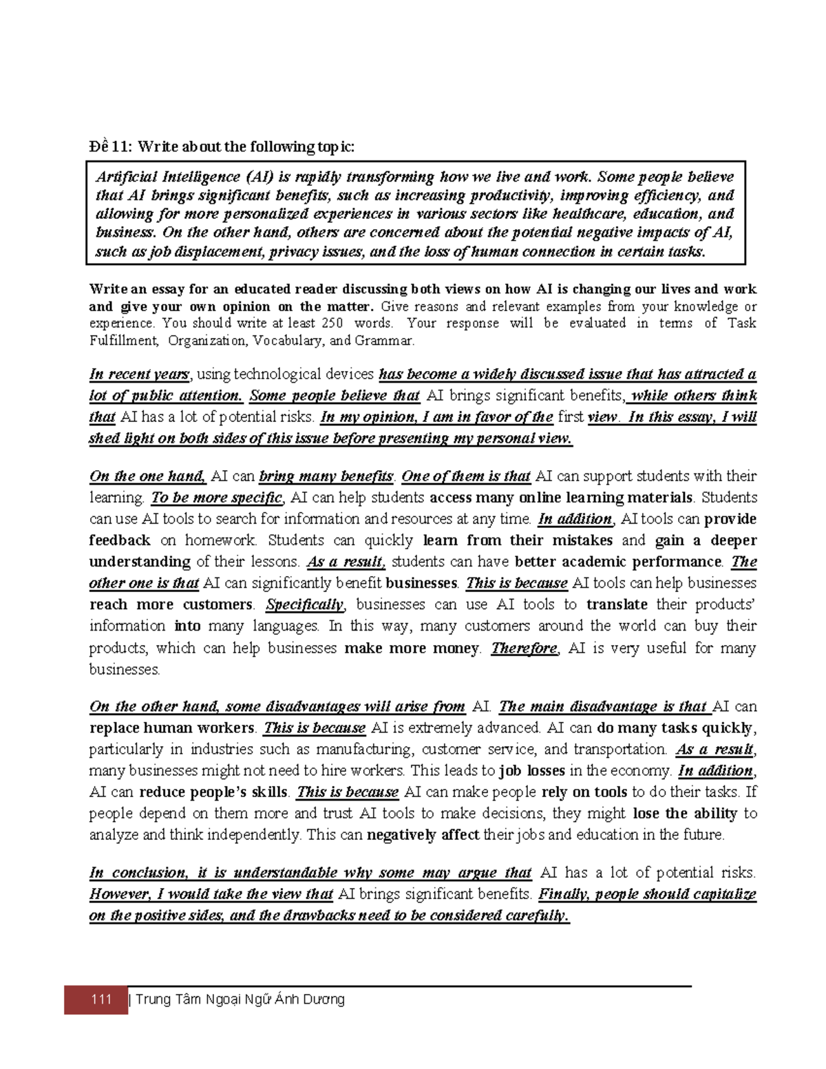 Đề 11121314: Essay on AI's Impact on Life and Work - Studocu