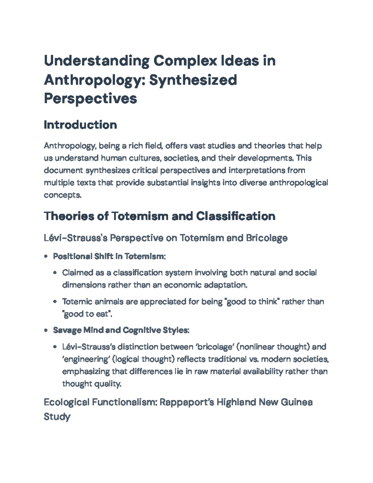 Understanding Complex Ideas in Anthropology: A Synthesis of ...