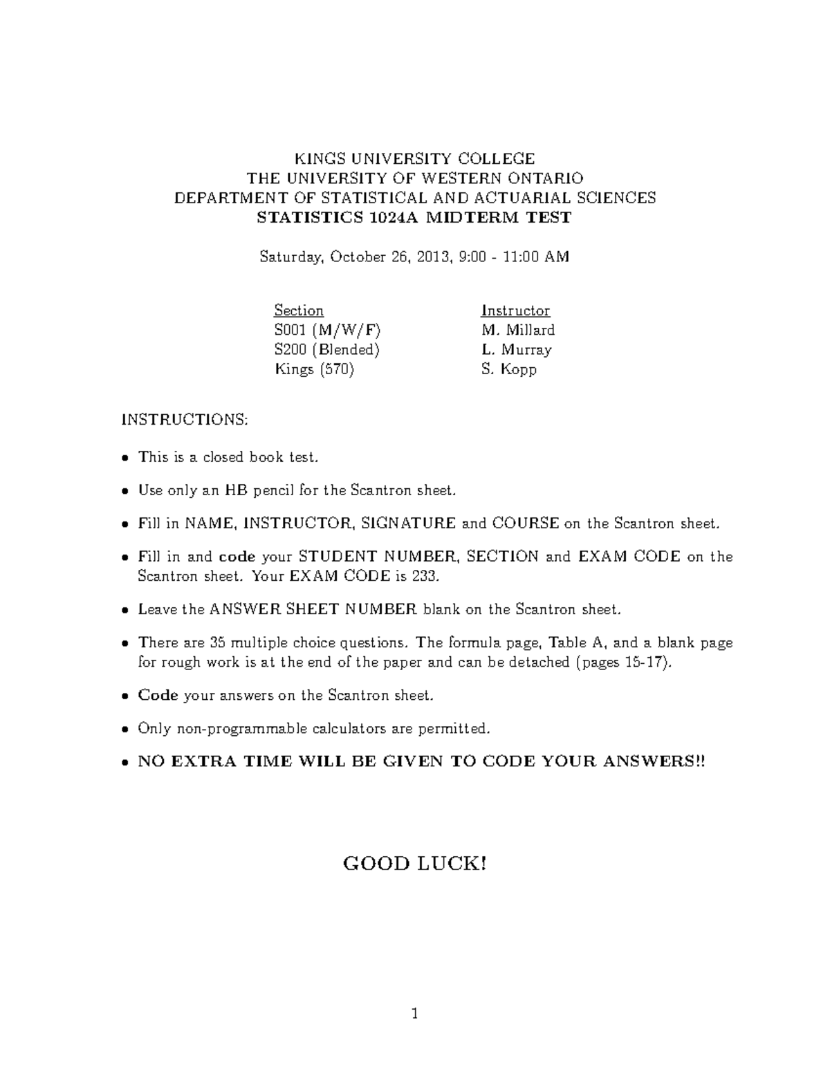 Statistics 1024A Practice Midterm 1 Review and Sample Questions - Studocu