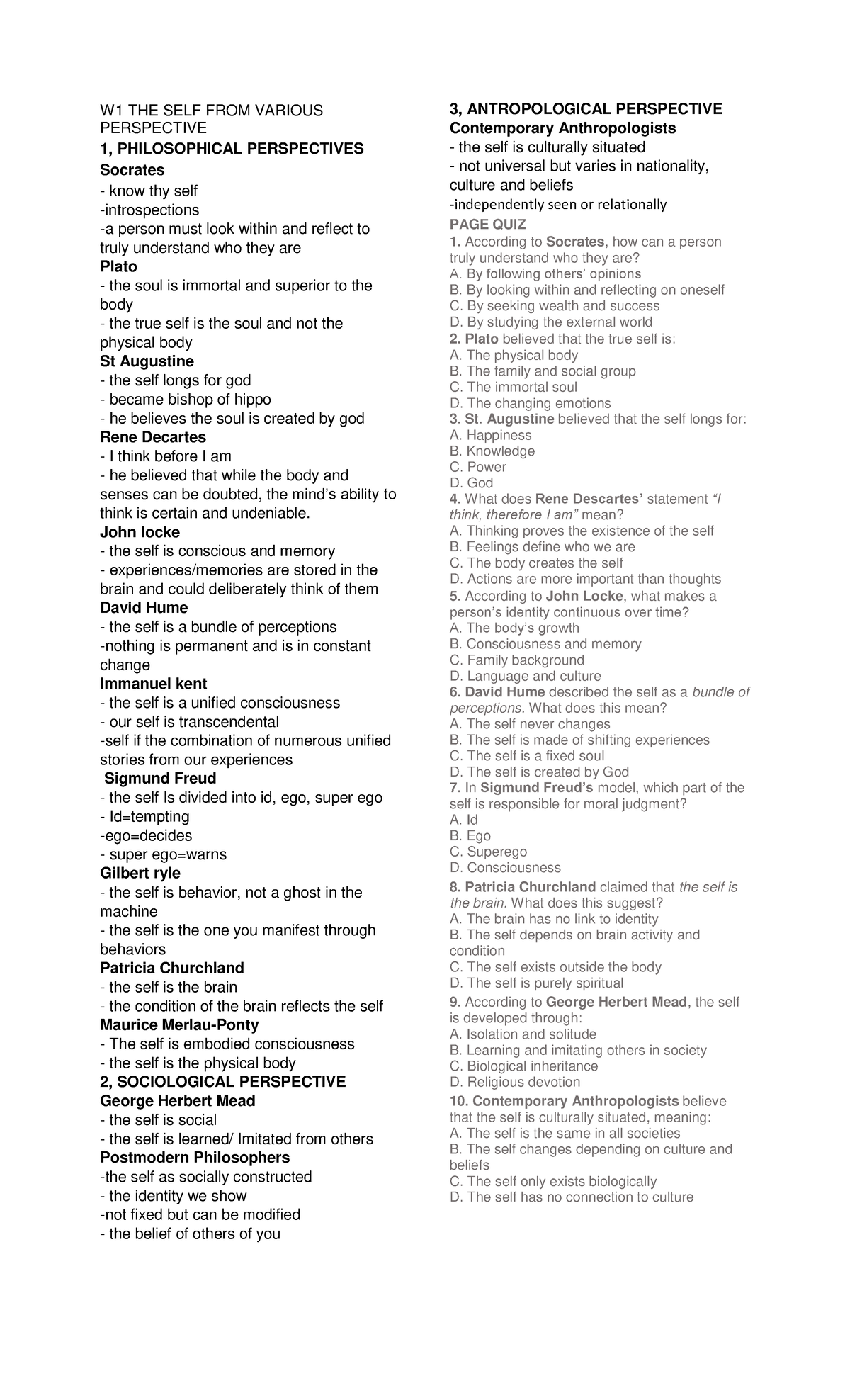 W1 UNDERSTANDING THE SELF: PHILOSOPHICAL, SOCIOLOGICAL, AND ...