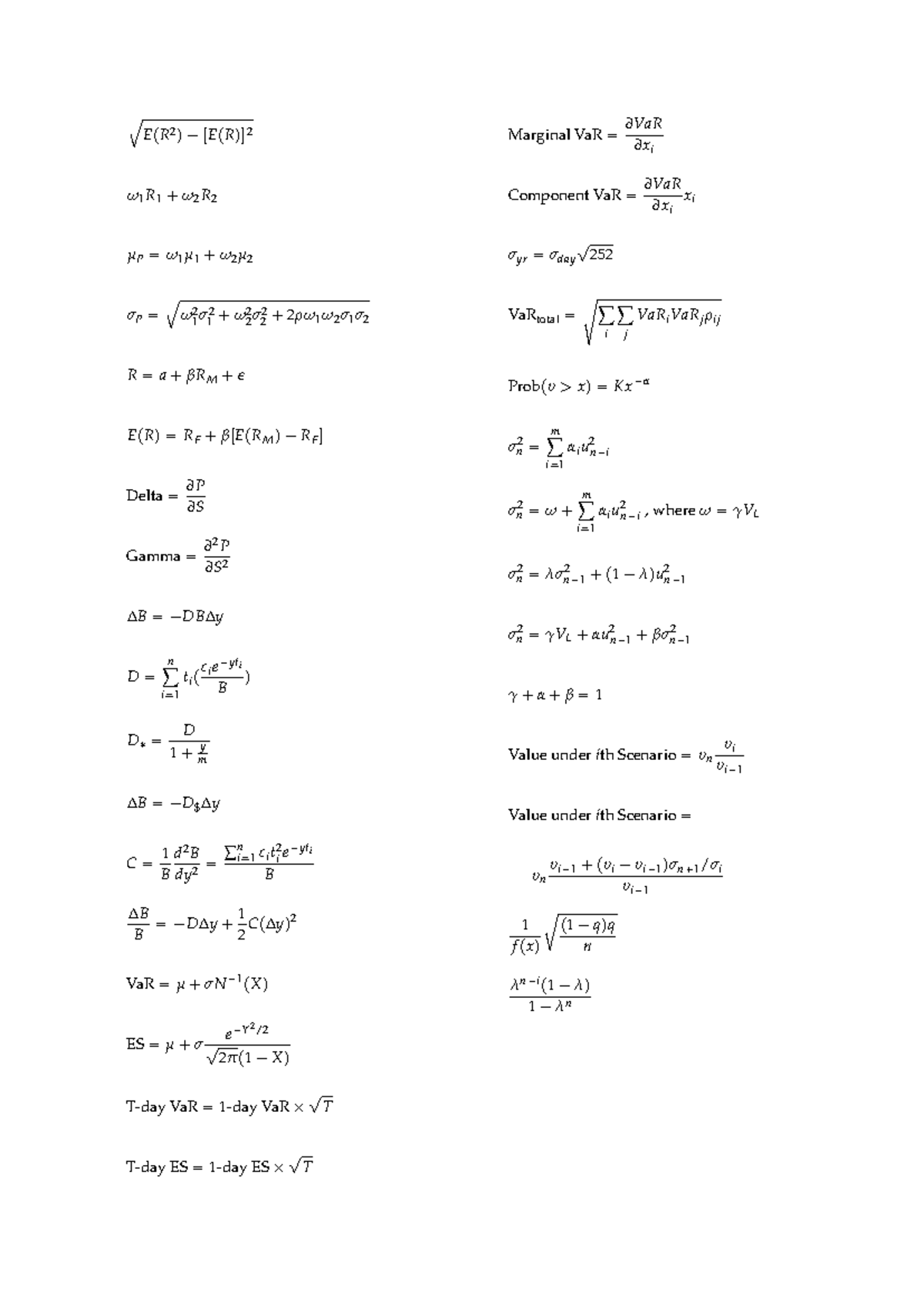 Finance Formula Sheet (Course Code: FIN 301) - Studeersnel