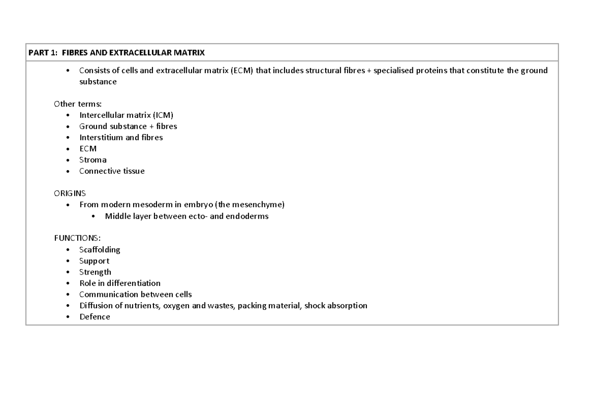 Connective Tissues (BIO 101): Histology Lecture Notes on ECM and Fibres ...
