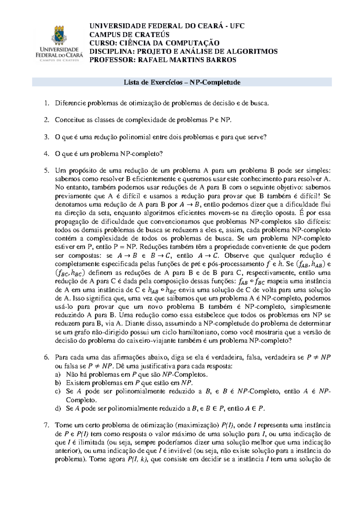 3ª Lista de Exercícios - PAA - Projeto e Análise de Algoritmos - Studocu