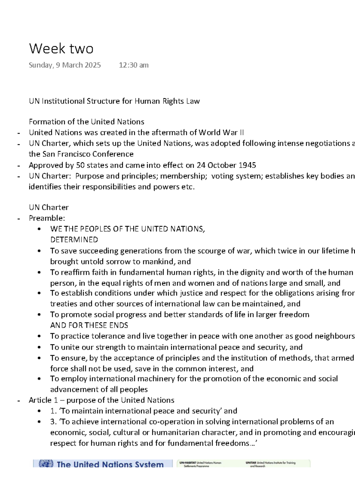 UN Institutional Structure for Human Rights: Week 2 Notes - Studocu