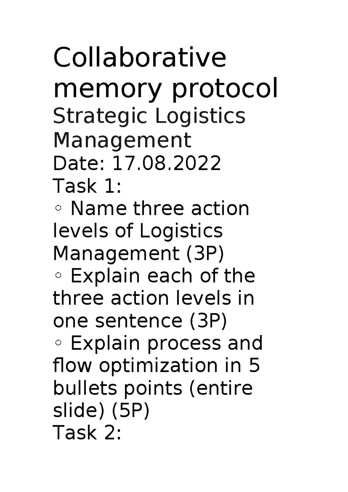 Strategic Logistics Management Collaborative Memory Protocol 2022 - Studocu