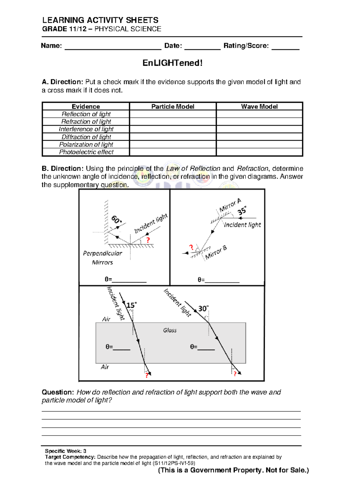 Physical Science Q4 LAS 2: Light Phenomena & Models Analysis - Studocu