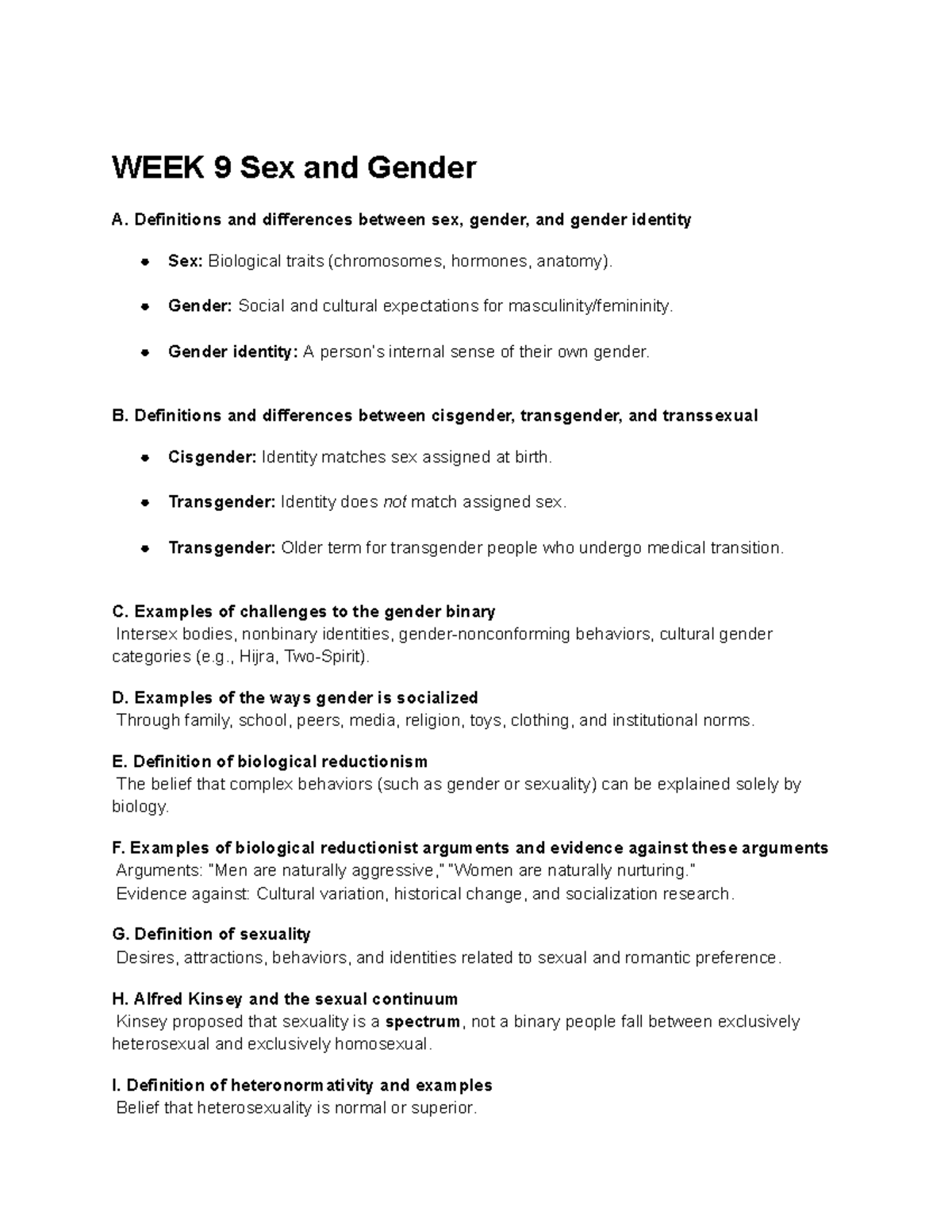 WEEK 9-11 Lecture Notes on Gender, Sexuality, and Social Class - Studocu