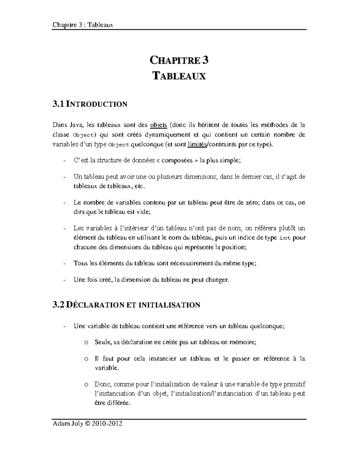 INF1004 - Notes de cours - Chapitre 3 : Tableaux en Java - Studocu