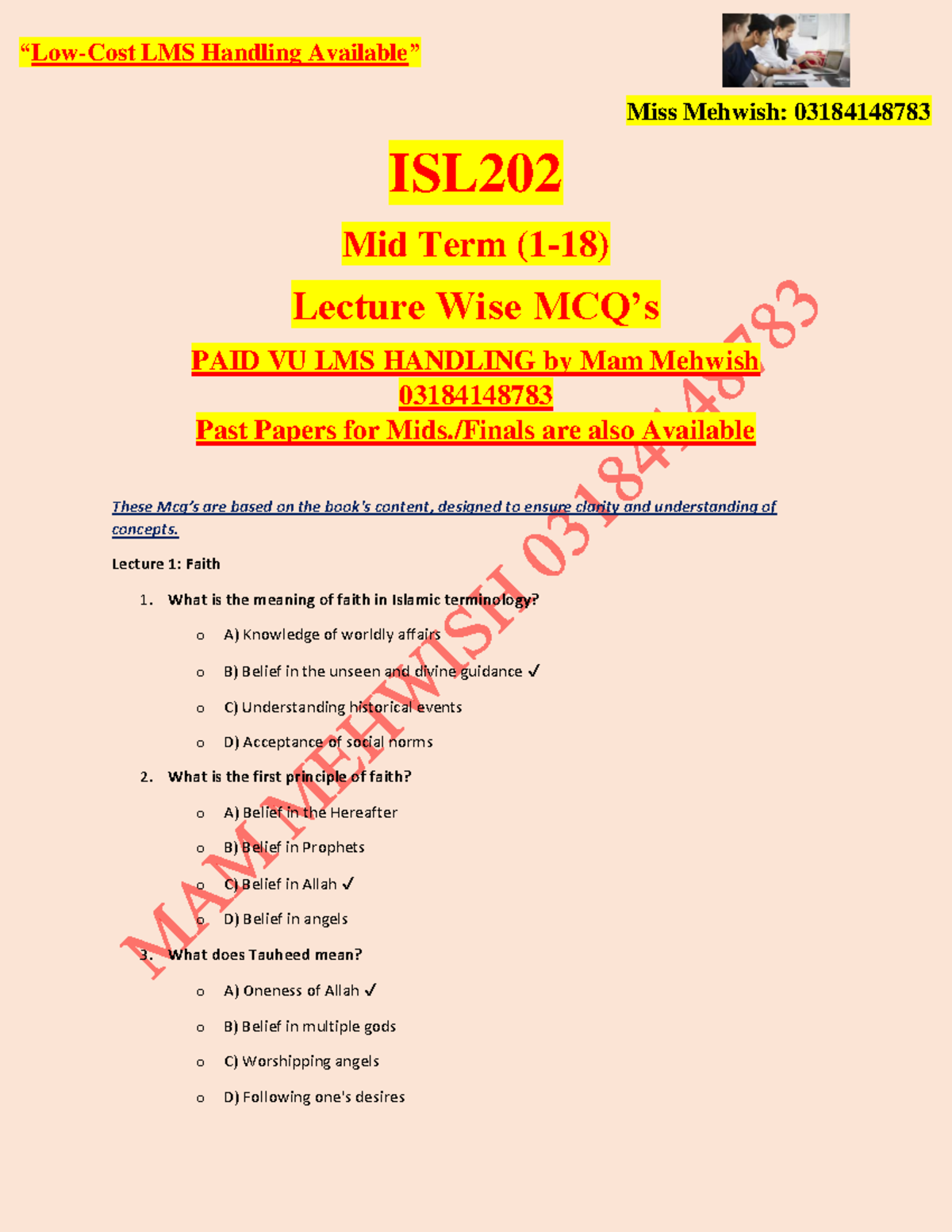 ISL202 Midterm MCQs: Comprehensive Lecture Notes by Mam Mehwish - Studocu