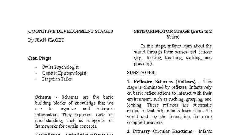 Jean Piaget's Theory - ffddfdfdff - COGNITIVE DEVELOPMENT STAGES By ...