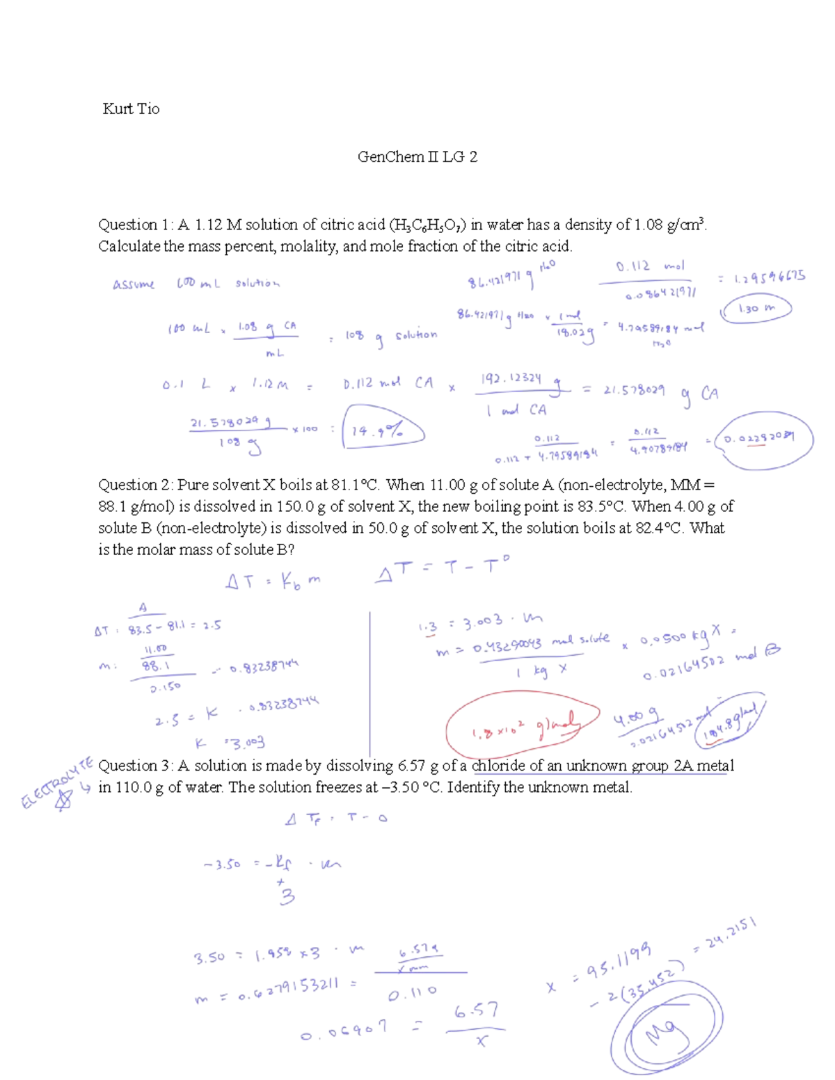 GCII LG 2 Worksheet - Solutions and Calculations for Gen Chem II - Studocu