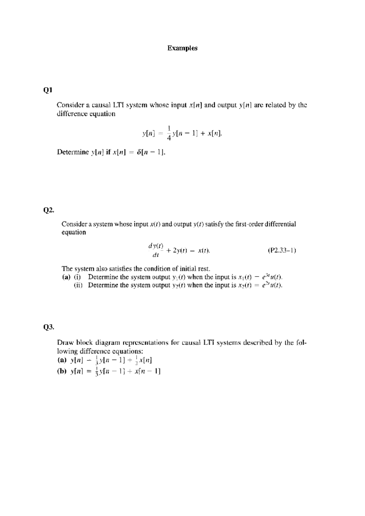 CMPE371 examples(6slide) - Examples Q1 Consider a causal LTI system ...