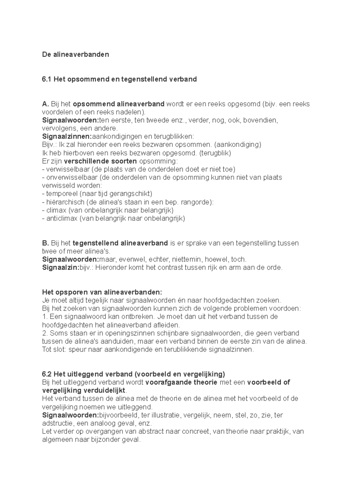 Alineaverbanden: Opsommend, Tegenstellend & Beoordelend Verband - Studocu