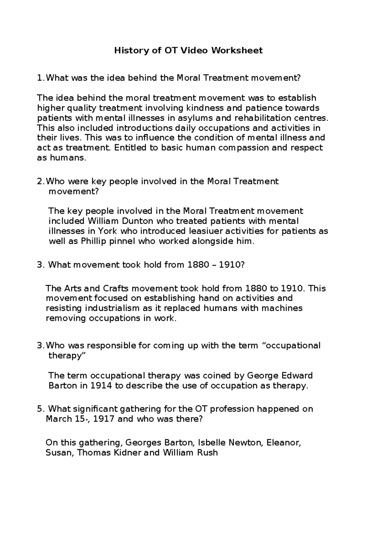 History of OT: Key Movements and Figures in Occupational Therapy - Studocu