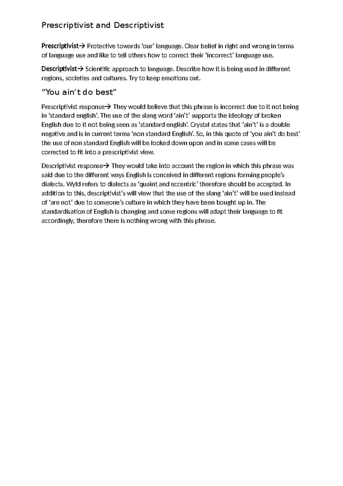 Prescriptivist and Descriptivist - Prescriptivist and Descriptivist ...