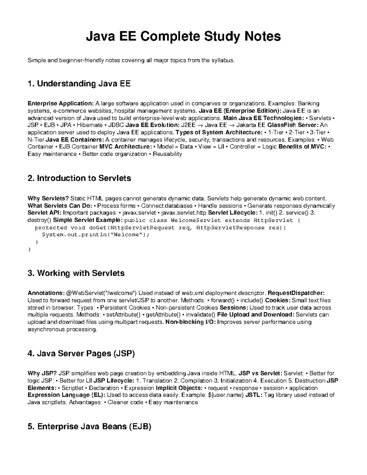 Java EE Complete Study Notes: Key Concepts and Technologies - Studocu