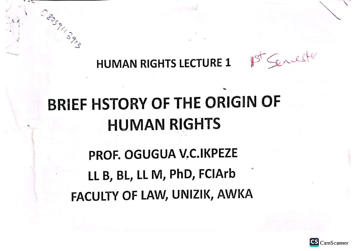 HUMAN RIGHTS LAWS: 1ST SEMESTER LECTURE NOTES (911 39) - Studocu