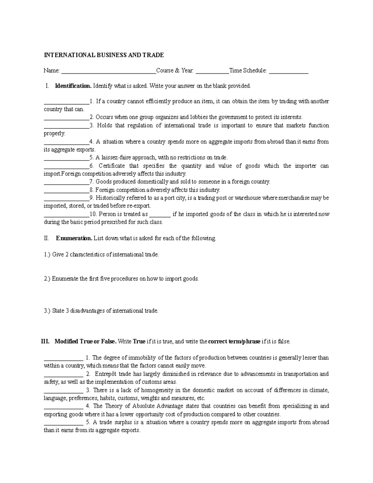 INTB 101 International Trade Topic 1 Practice Quiz - Studocu