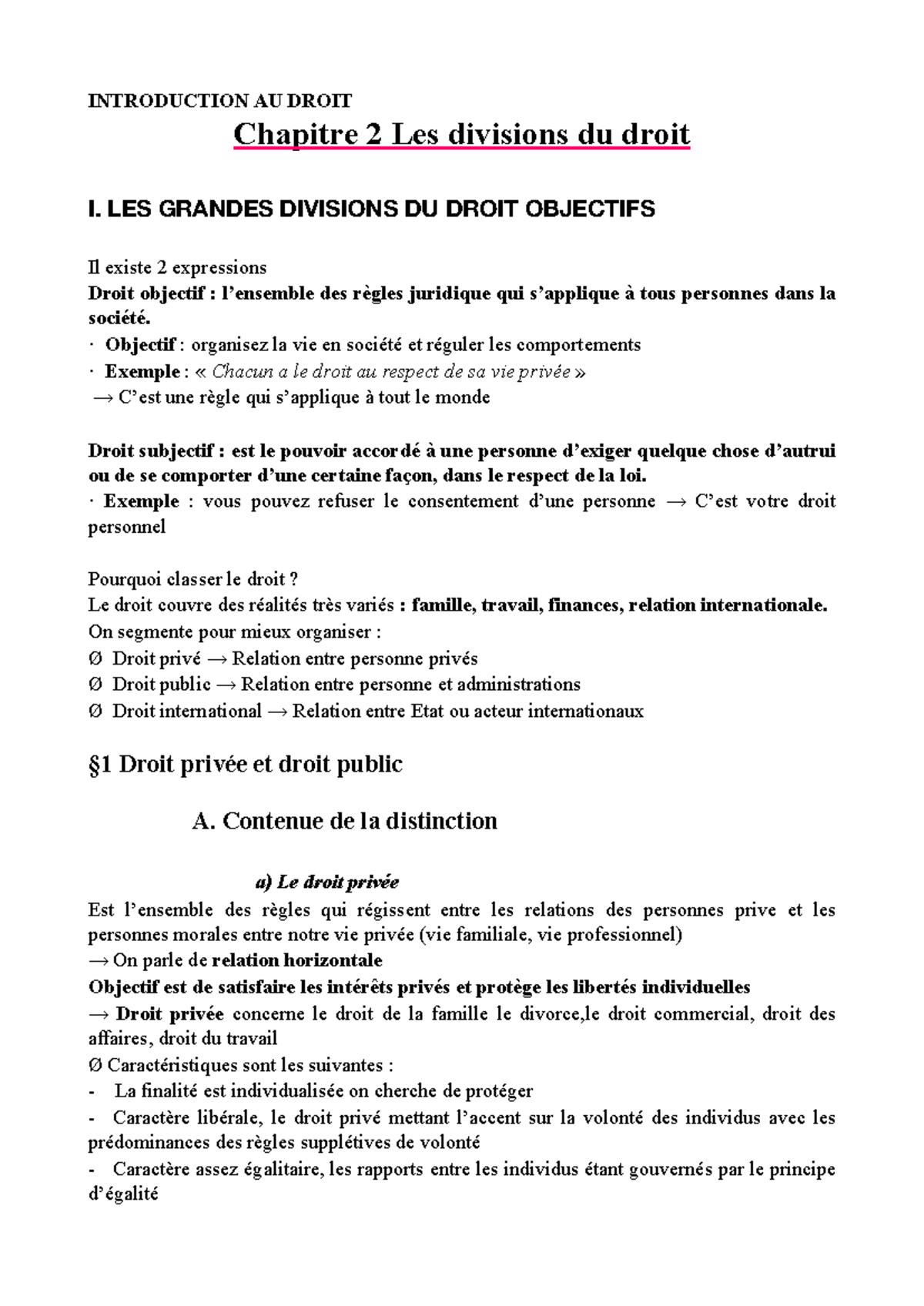 Chapitre 2 - Les Divisions du Droit Civil (DROIT 101) - Studocu