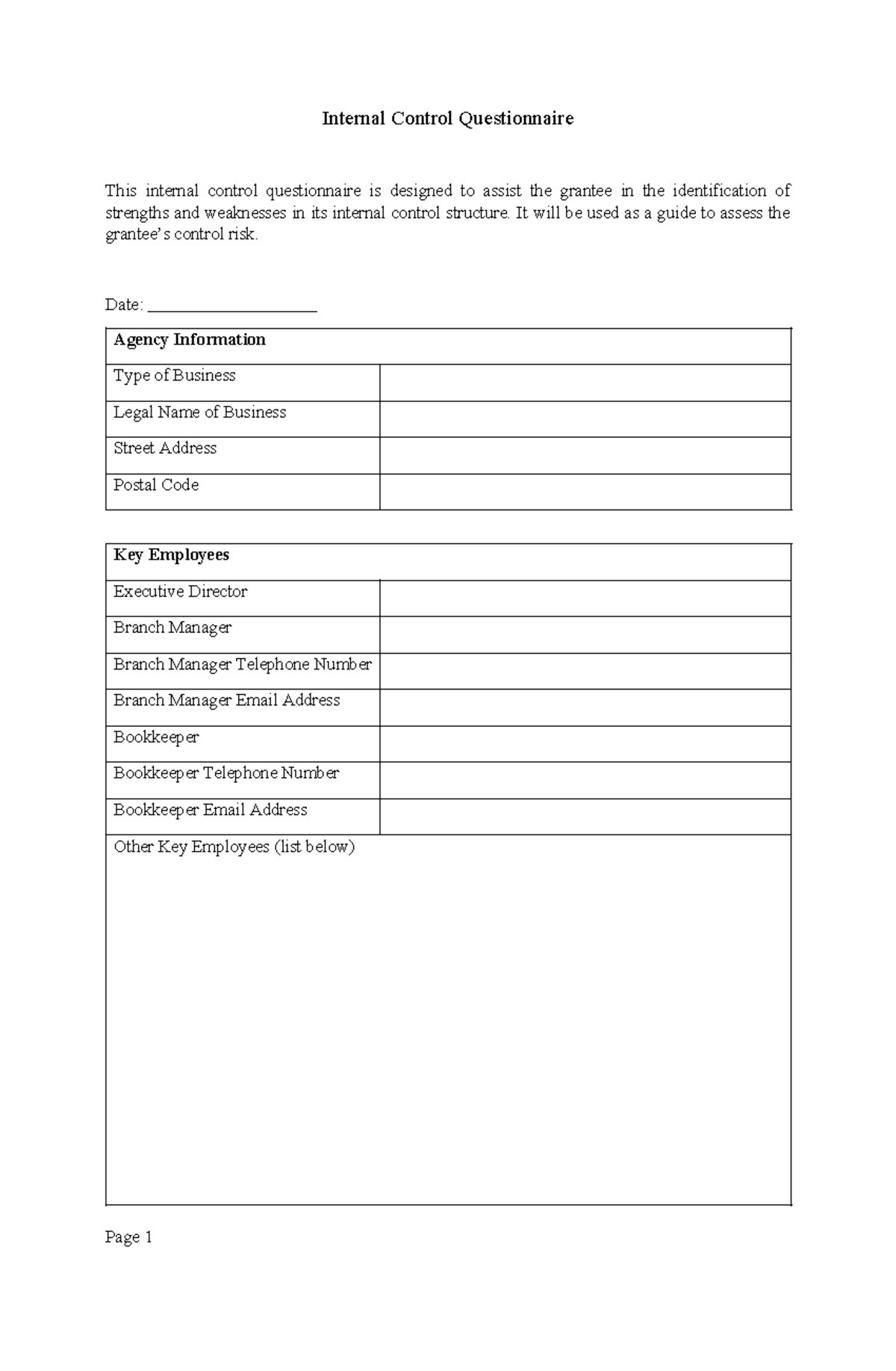 BSA-3 Internal Control Questionnaire for Risk Assessment - Studocu