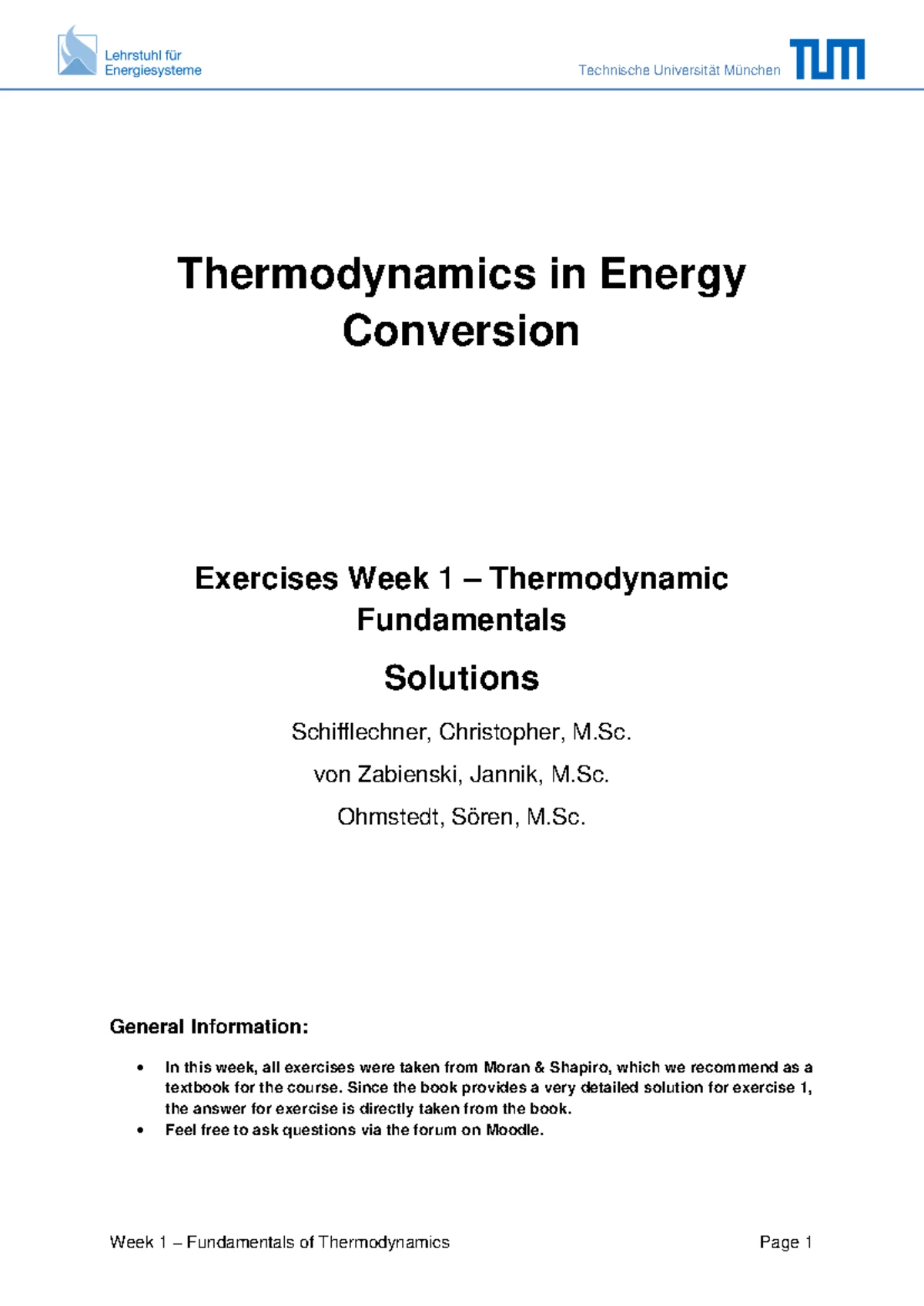 Thermodynamics in Energy Conversion Model Exam (Course Code: TUM-ENG ...