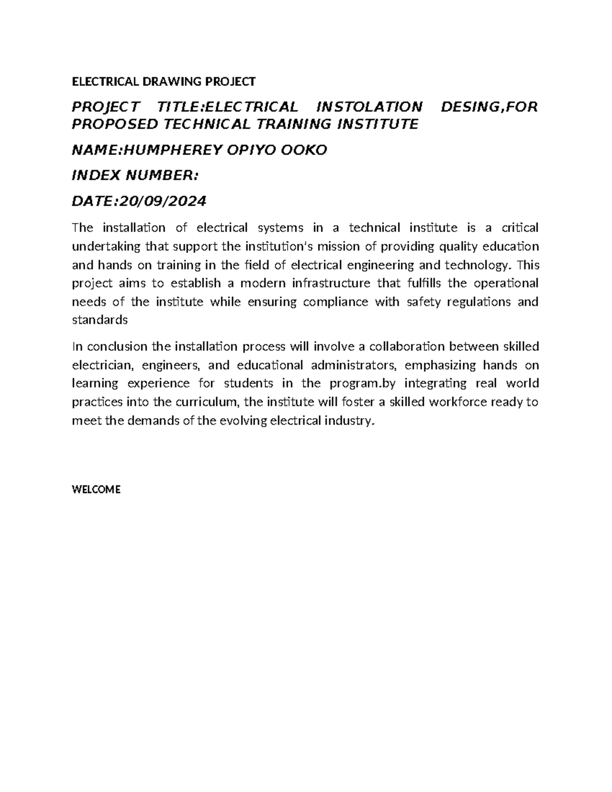 Electrical Drawing Project HUM - ELECTRICAL DRAWING PROJECT PROJECT ...