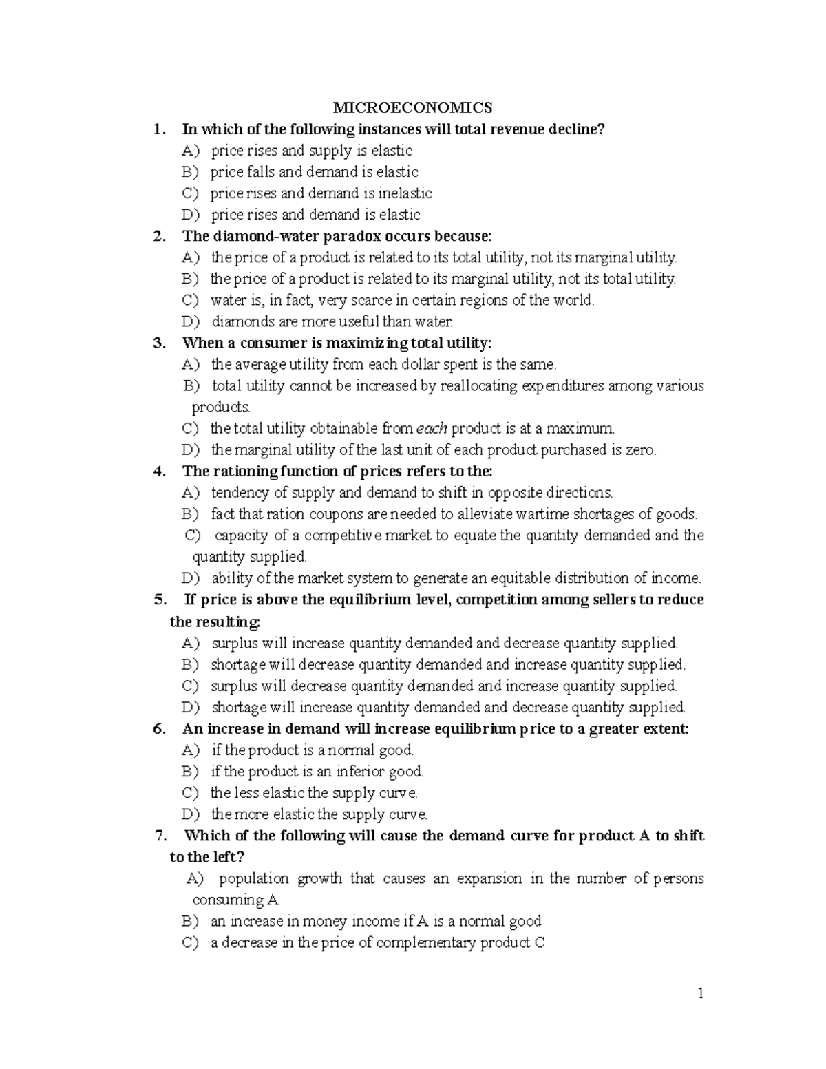 Microeconomics 1: Test Review and Key Concepts (90 Questions) - Studocu