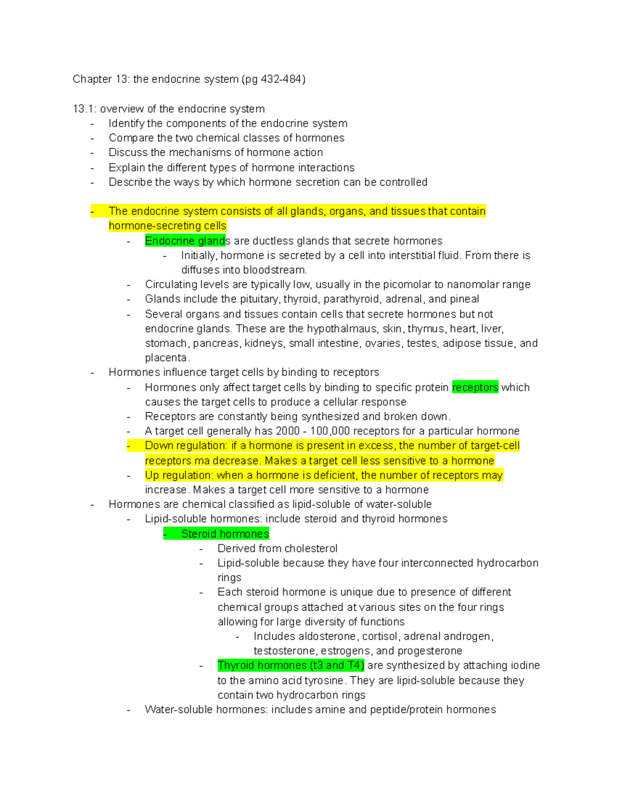 Chapter 13: The Endocrine System Overview and Hormonal Functions - Studocu