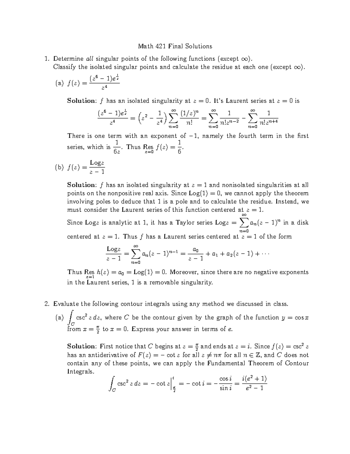 421finalsolns - notes - Math 421 Final Solutions Determine all singular ...