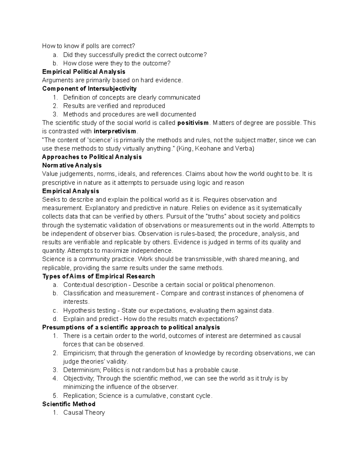 Poli-210 chapter 1-2 notes - How to know if polls are correct? a. Did ...
