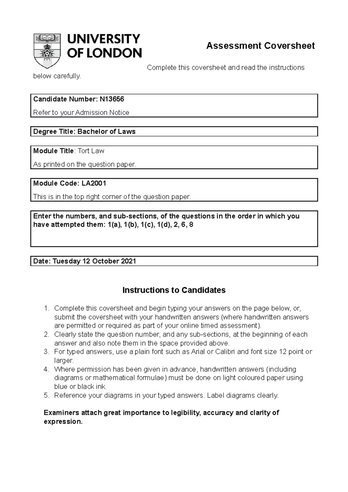Tort Law Exam - LA Module Past Paper Answer Analysis - Studocu