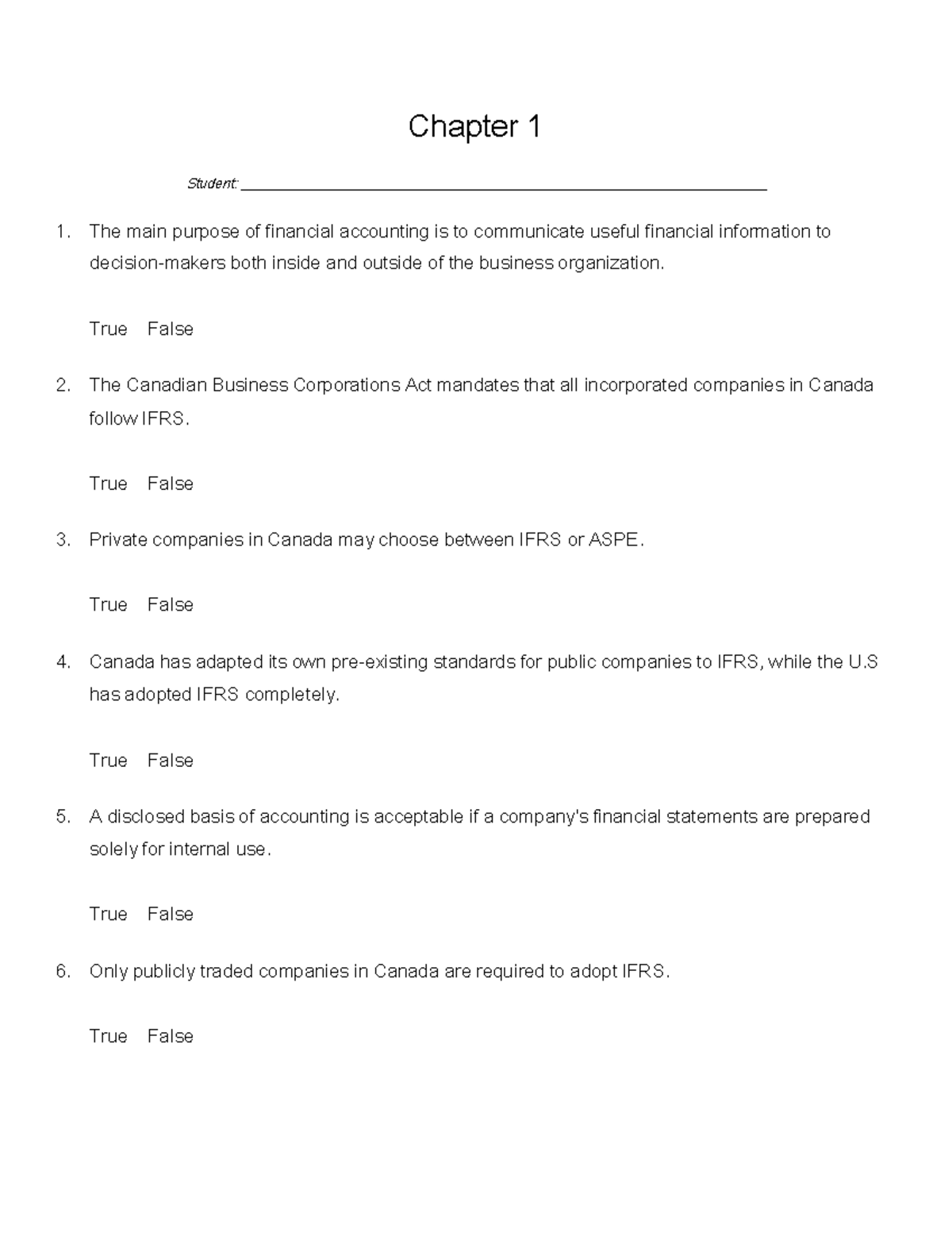Chapter 1 - Financial Accounting Exam Practice Questions & Answers ...