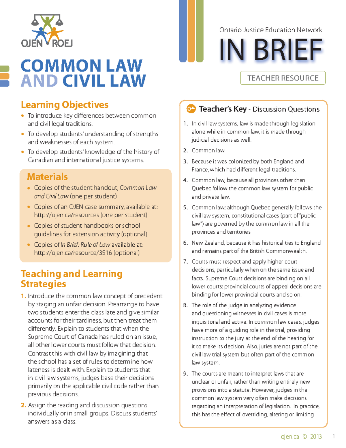 In-Brief: Teacher Resource on Common Law & Civil Law Systems - Studocu