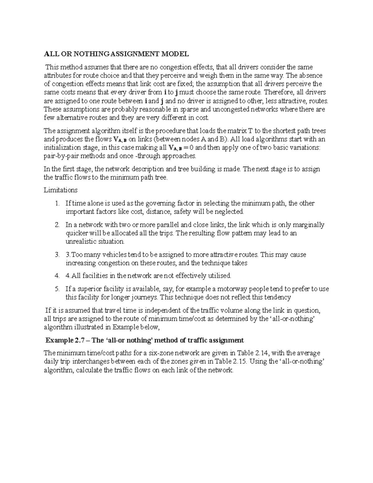 All-or-Nothing Assignment Model: Traffic Flow Analysis & Limitations ...
