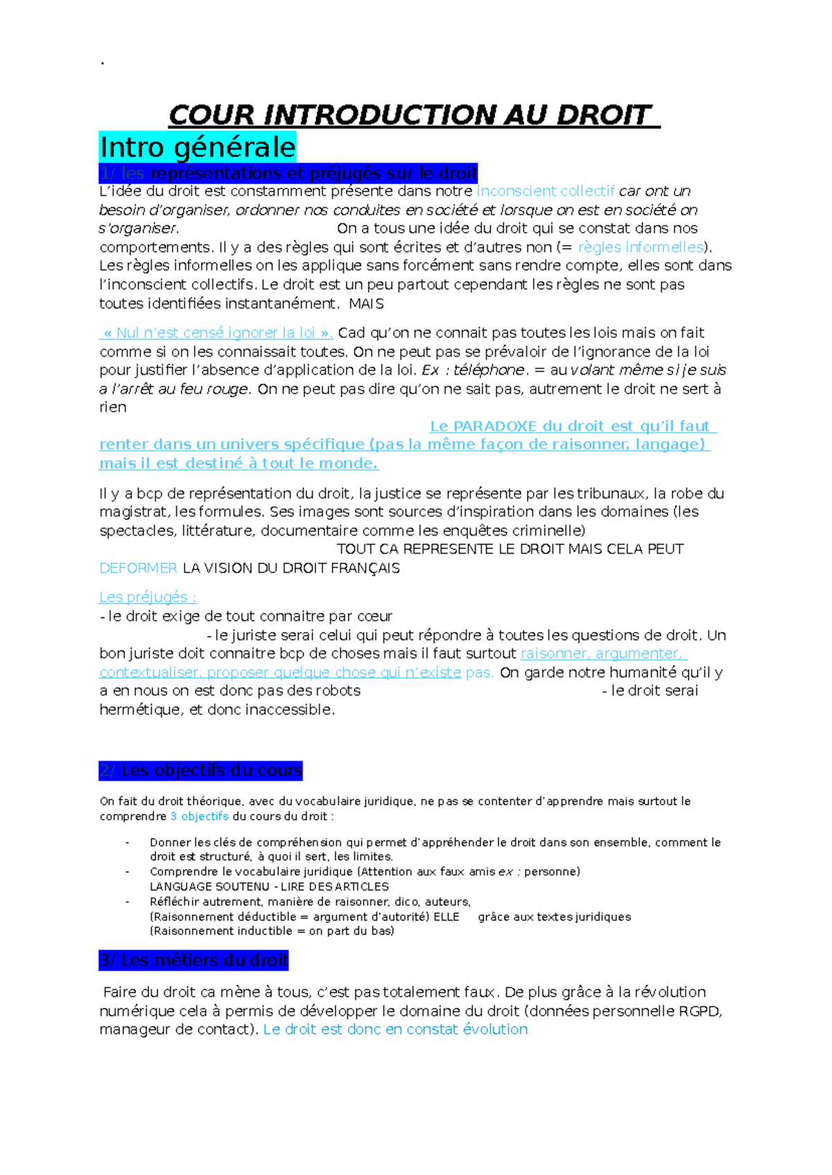 COUR Introduction au Droit : Représentations et Préjugés sur le Droit ...