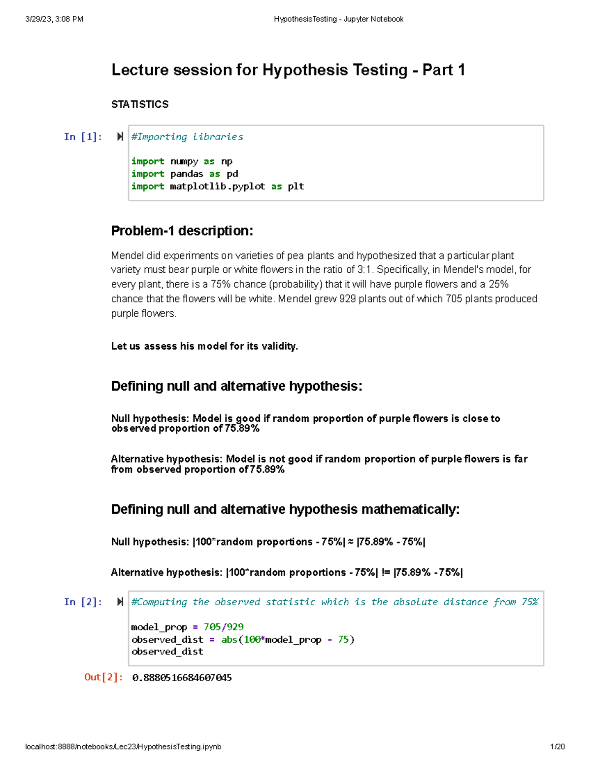 Hypothesis Testing - Jupyter Notebook - Lecture session for Hypothesis ...