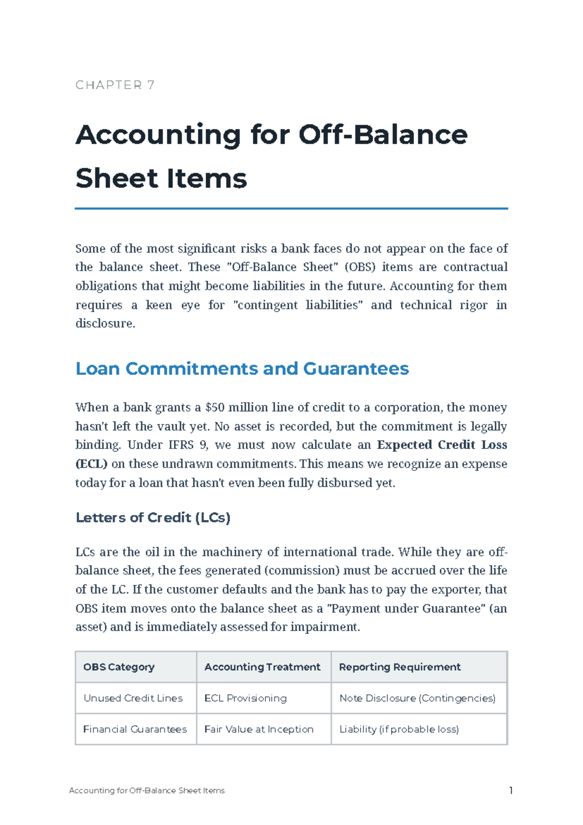 Chapter 7: Accounting for Off-Balance Sheet Items (Eg Lw2j) - Studocu