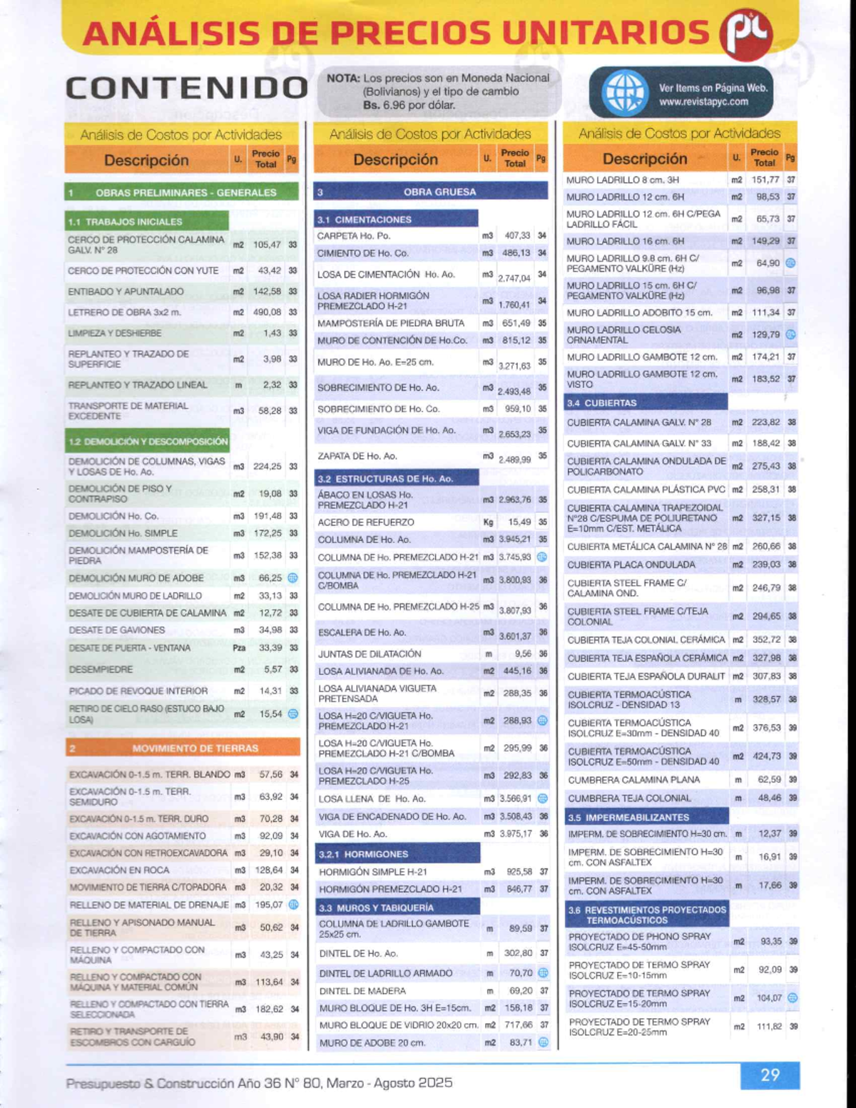 Análisis de Precios Unitarios para Construcción (Marzo - Agosto 2025) - Document Preview