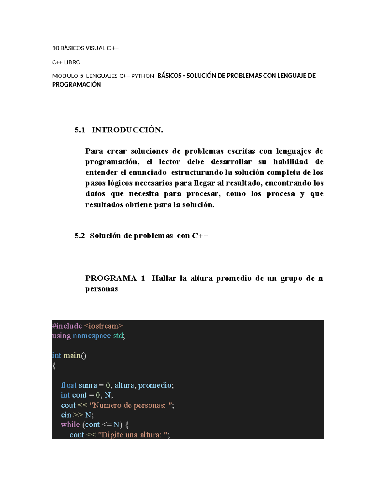 10 Programas Básicos de Visual C++ - Módulo 5 Lenguajes C++ - Studocu