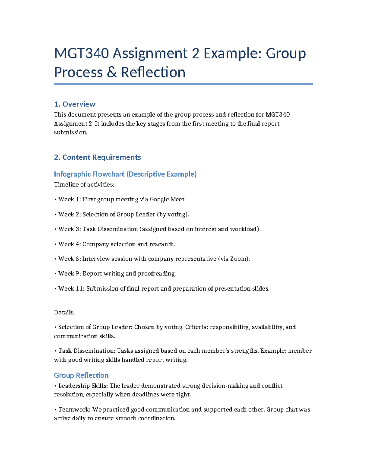 MGT340 Assignment 2: Group Process Reflection & Stages Overview - Studocu