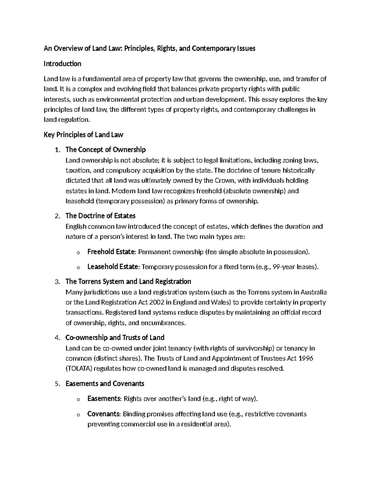 Land law principles and contemporary issues: An overview - Studocu