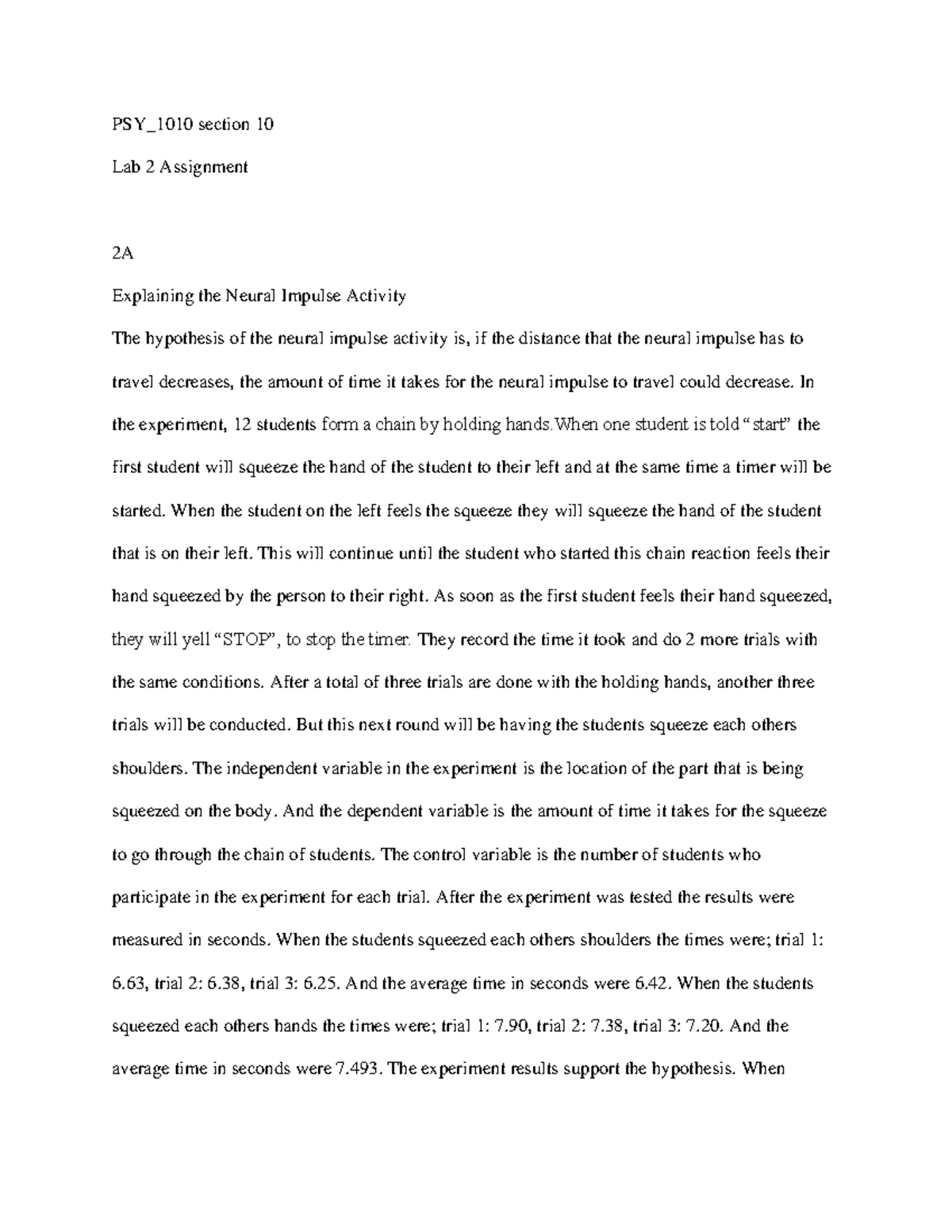 Assignment 2A: Neural Impulse Response Times - Lab 2 Analysis - Studocu