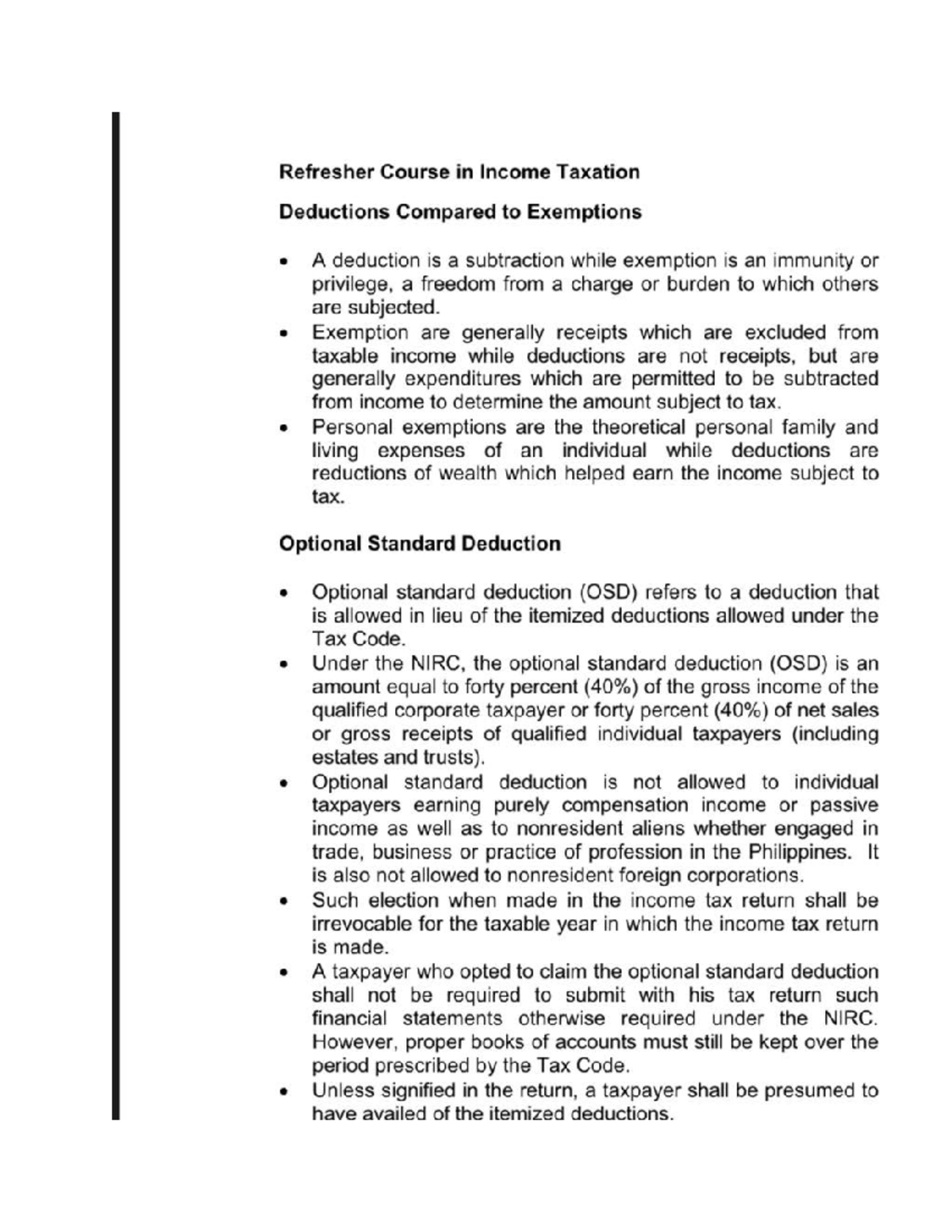 Zdaf - Bdnsns - Refresher Course in Income Taxation Deductions Compared ...