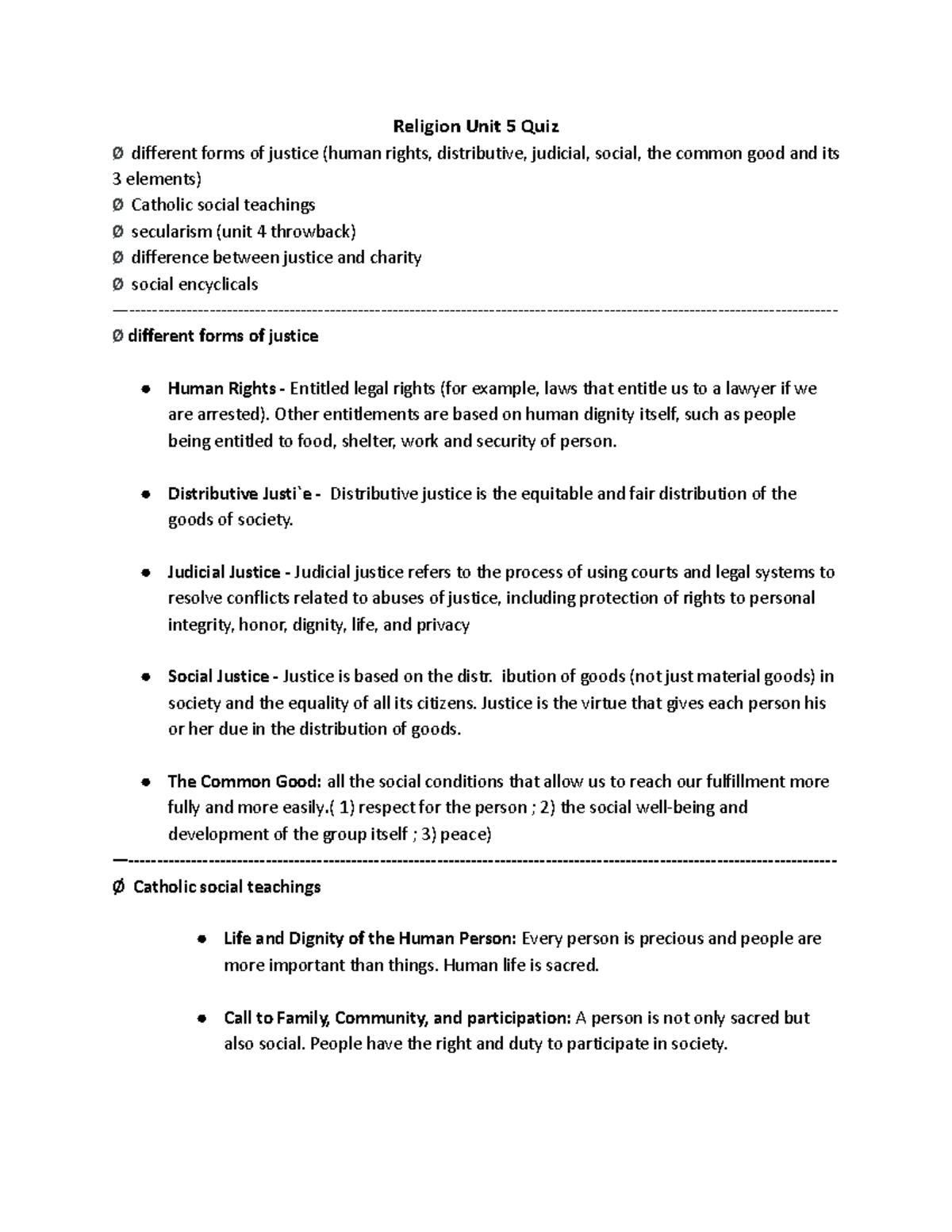 Religion Unit 5 Quiz: Justice, Catholic Teachings & Secularism Insights ...