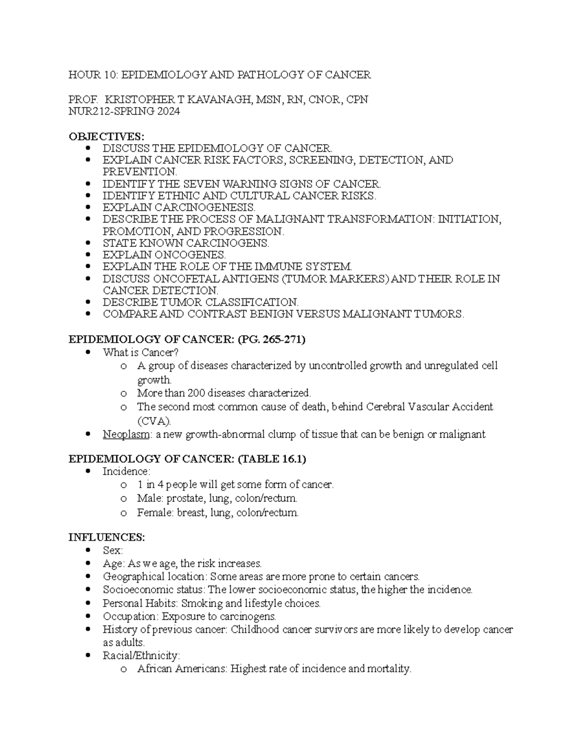 Oncology NUR212 SP Hour 13 Notes: Cancer Treatments Overview - Studocu